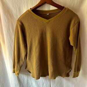 Uniqlo M Mustard Yellow Waffle Knit Long Sleeve 3/4 Sleeve Top
